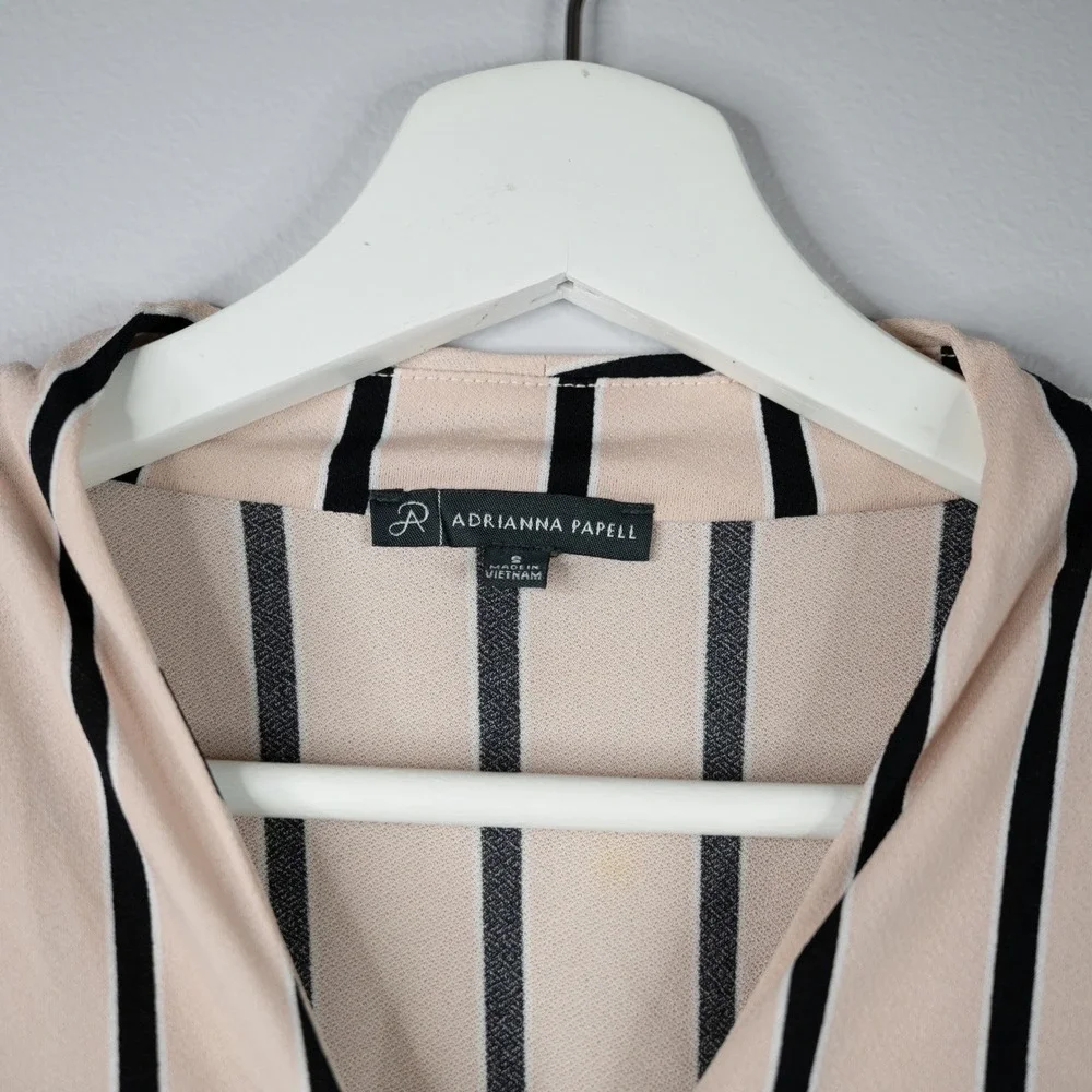 Adrianna Papell Blouse Women's Small Blush/Black stipe faux wrap Business casual